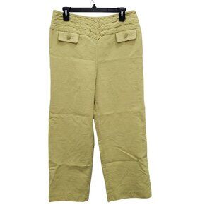 NueVa Woman's Vintage Neon Yellow Linen Blend Cropped Lagenlook Pants Size 14